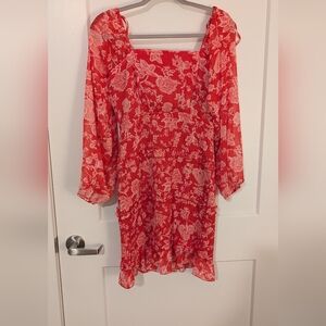 Chic Red Floral Long Sleeve Dress